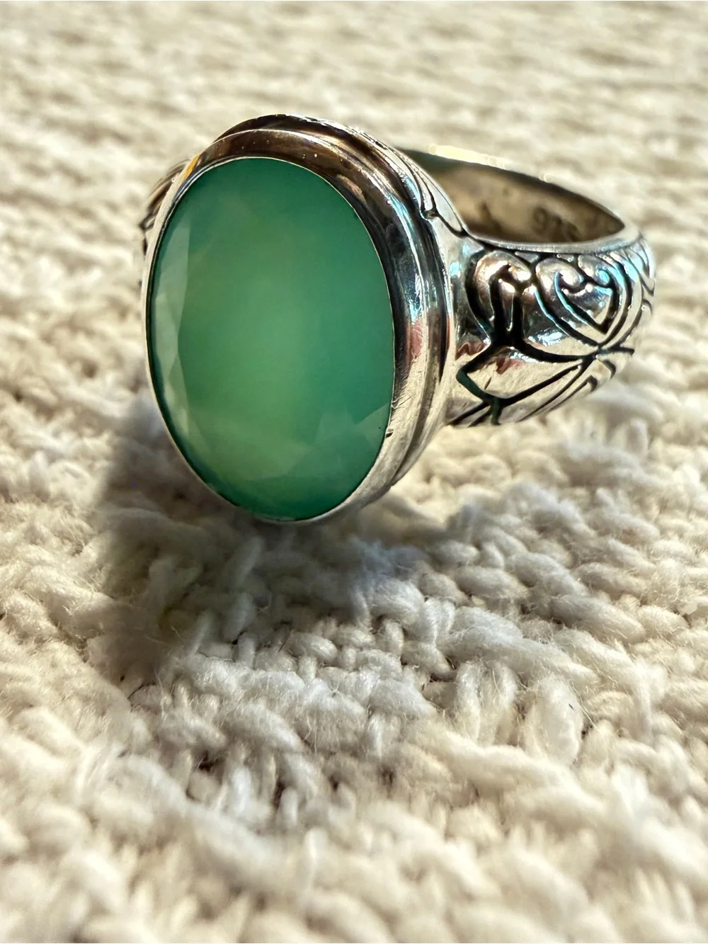 Vintage Sterling Silver Rose Cut Green Chalcedony Janice Girardi Designs Size 10